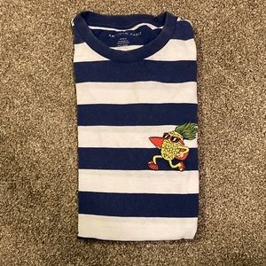 American Eagle Standard Fit Mens Small Blue White Striped Surf Pineapple TShirt